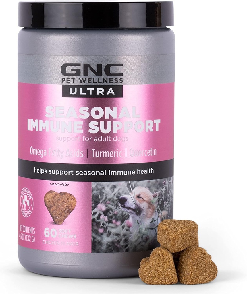 GNC Haustiere Ultra Saisonale Immununterstützung Weiche Hundekäse in Chicken Flavor, Immun Booster für Hunde beinhaltet Omega Fatty Acids, Turmeric und Quercetin, 60 Count