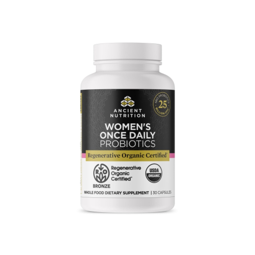 Ancient Nutrition Regenerative Organic Certified Probiotics for Women, Probiotics Women’s Once Daily, for Healthy Digestion and Immune System Function Support, 25 Billion CFUs* Per Serving, 30 Count