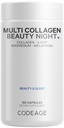 Codeage Multi Collagen Protein Beauty Night - Melatonina, Magnesio Bisglycinate, 5-HTP, L-teanina, Inglese Fiore di lavanda, Bone Broth - Vitamine - Supplemento - Pillole di sonno - Non-GMO - 150 Capsule