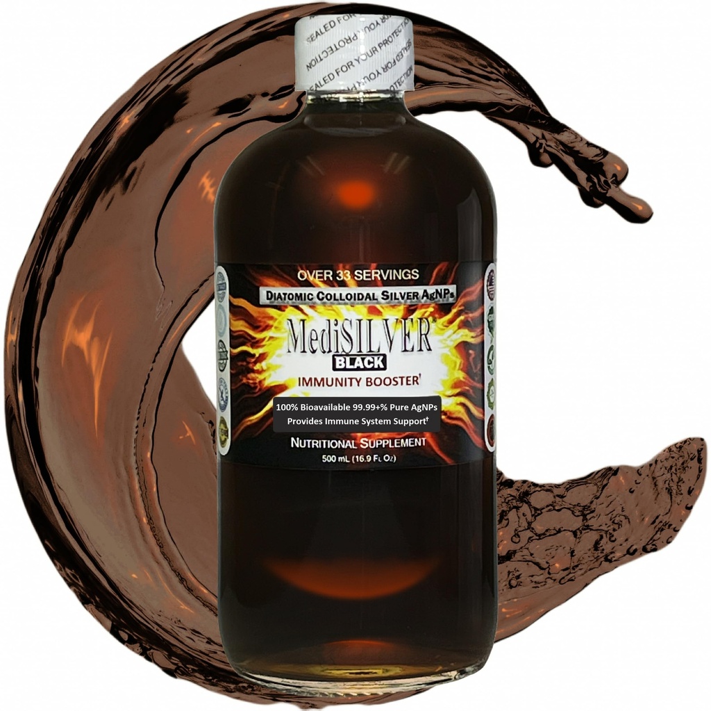 MediSILVER Black Immunity Booster Diatomic True Colloidal Silver AgNP Nährstoff - 500 ml in Klarglasflasche
