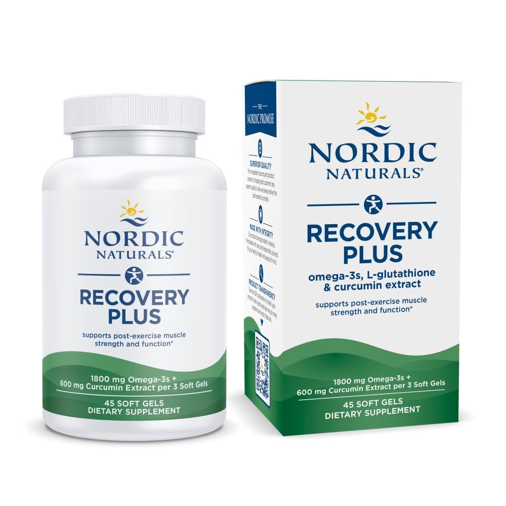 Nordic Naturals Recovery Plus, Unflavored - 45 Soft Gels - 1800 mg Omega-3-Fischöl - 600 mg Longvida Optimiertes Curcumin - Cellular Health & Recovery - Post-Exercise Muskelunterstützung - 15 Portionen