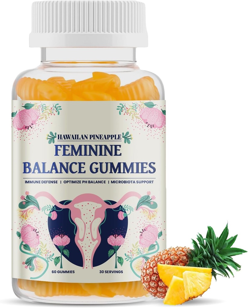 Feminine Balance Gummies, Premium Balance Gummies - Hawaiian Pineapple, Support Women's Health & Wellness, Balanced pH, Improve Immune, Vegan, Gluten-Free