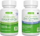 VESIsorb Ubiquinol-QH + Zink Complex Bundle für Fruchtbarkeit, Fast-Acting Advanced CoQ10 100mg + 25mg Chelat Zinc, von Igennus