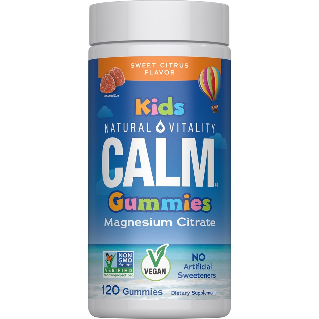 Vitalité naturelle Calme, supplément de citrate de magnésium pour enfants, gommes anti-stress, soutient une réponse saine au stress, sans gluten, végétalien, agrumes doux, 120 gommes