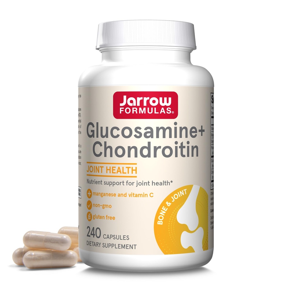 Jarrow Formulas Glucosamine + Chondroitin - 240 Kapseln - Nährstoffunterstützung der Gelenkgesundheit - mit Vitamin C & Manganese - 60 Portionen