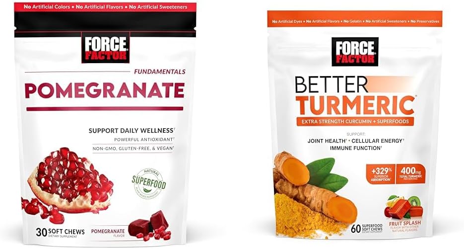 Facteur de force Pomégranate Chews pour un vieillissement en santé et un meilleur soutien des articulations en curcuma, 60 Chews doux