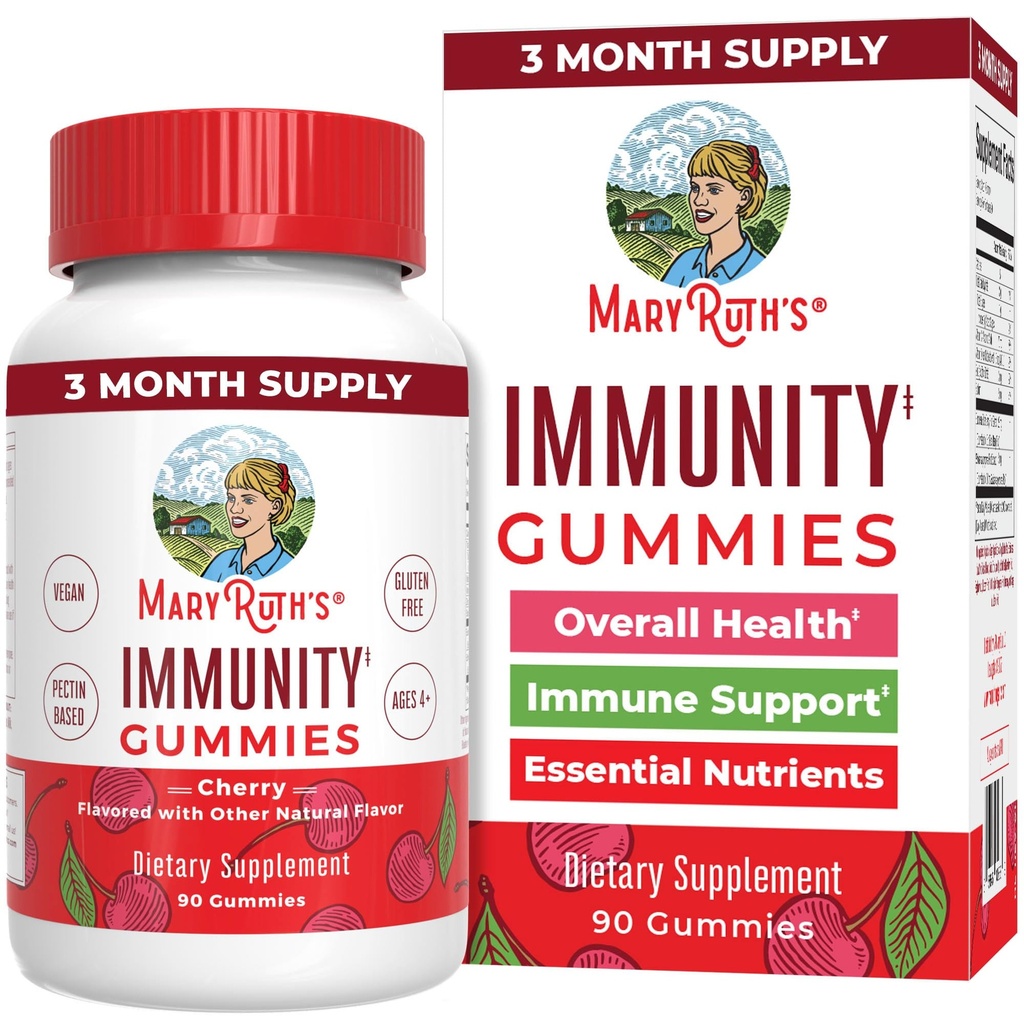 Immunità di Mary Ruth 5-1 Gummies con Elderberry per bambini e adulti | Cherry | Pectin Based | Vegan | 90 Count