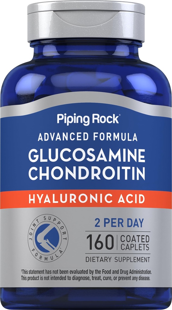 Piping Rock Glucosamin Chondroitin | 160 Caplets | mit Hyaluronsäure | Supplement für Frauen und Männer | Fortgeschrittene Formel | Nicht-GVO, glutenfrei