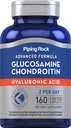 Piping Rock Glucosamin Chondroitin für Damen und Herren | 160 Caplets | Supplement mit Hyaluronsäure | Advanced Formula | Non-GMO, Glutenfrei