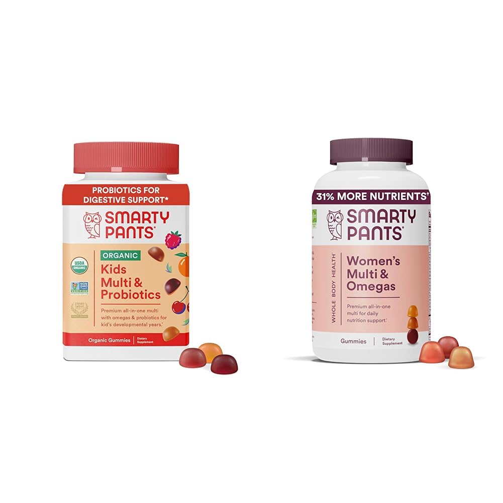 SmartyPants Organic Kids Multivitamin Gummies: Probiotics, Omega 3 (ALA), Vitamina D3, C, Vitamina B12 & Women's Multivitamin Gummies: Omega 3 Fish Oil (EPA/DHA), Methylfolate, CoQ10