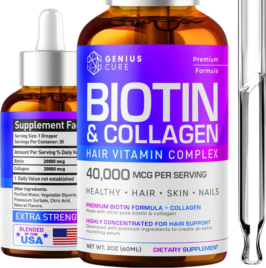 Biotin & Collagen Tropfen für einfache Absorption - Haarwachstum Flüssigkeitsergänzung - Gesunde Haut & Nägel - Unisex
