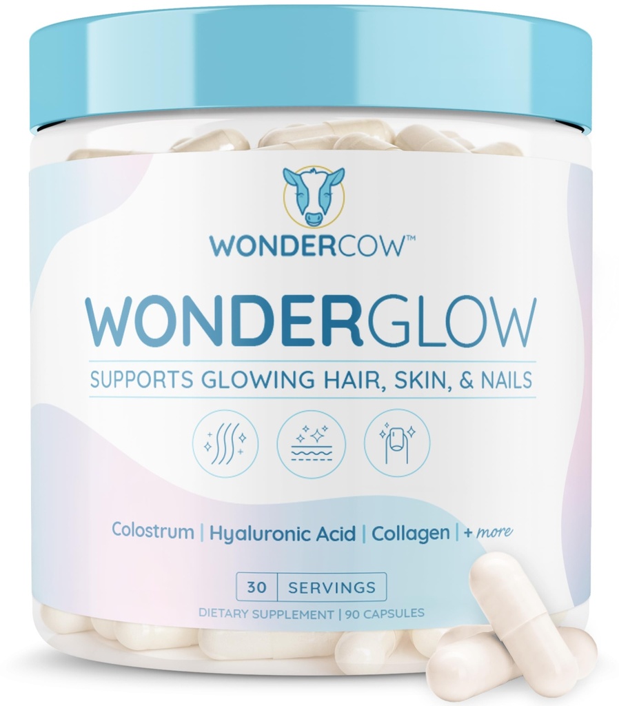WONDERCOW Haarhaut und Nägel Vitamine w/Bovine Colostrum, Collagen, Hyaluronsäure, Biotin, Zink, & Lactoferrin┃Unterstützt schnelleres Haarwachstum, härtere Nägel und glänzende Haut (30 Servierungen, Kapsel)