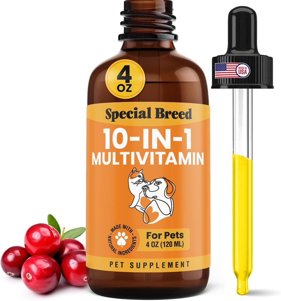 10-in-1 Multivitamina liquida per cani e gatti, 4 Supplemento di vitamina Multi, vitamina per cani, vitamine per gatti, con Glucosamina & Cranberry, 4 oz
