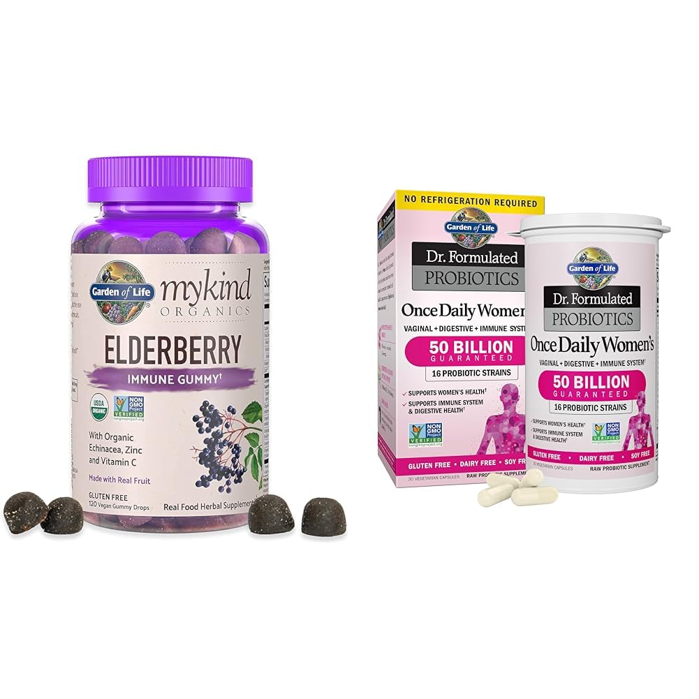 Garden of Life Organics Elderberry Gummies for Adults & Kids - Immune Support Supplement with Organic Fruit &, Dr. Formulated Women's Probiotics Once Daily, 16 Strains, 50 Billion, 30 Capsules