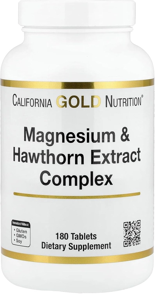 California Gold Nutrition Magnesium & Hawthorn Extract Complex mit Taurine, Coleus forskohlii Extrakt und Hopfen, 180 Tabletten