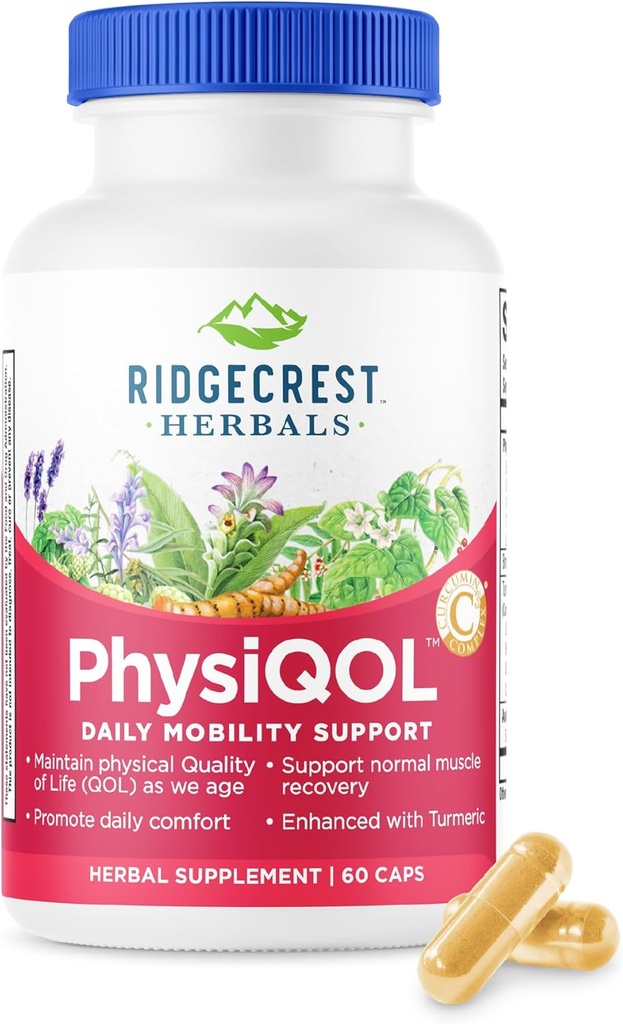 Ridgecrest Herbals PhysiQOL, supplemento di erbe con Boswelia e Tumerico (60 Vegan Caps, 30 Serv)