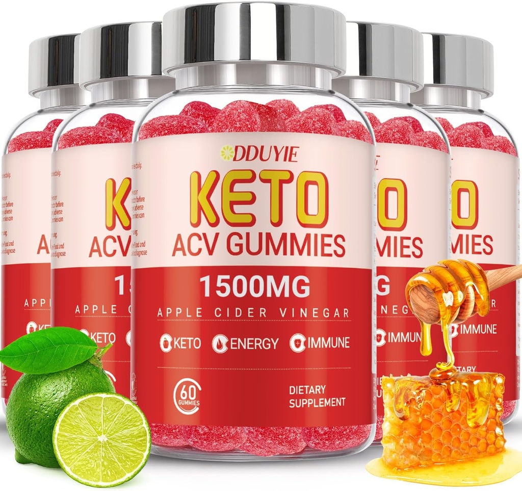 (5 Pack) Keto ACV Gummies Extreme von 1500MG, Gummies, Apfelessig geformt zusammen mit Granatapfel-Blütensaftpulver und B12, Vegan und Non GMO, 300 Gummys