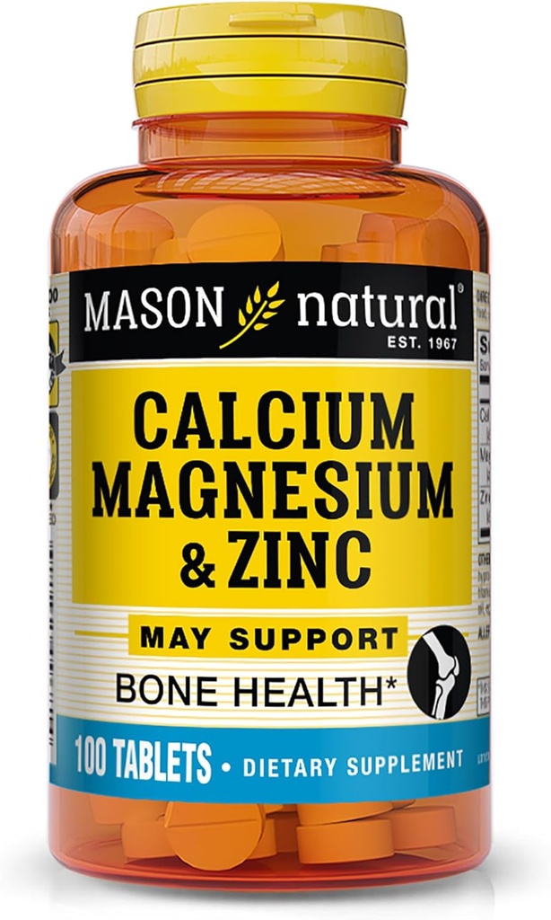 Mason Natural Calcium Magnesium & Zinc, 100, alimentazione quotidiana, Supporta Normale Bone Salute & Sistema immunitario Booster, 1 confezione