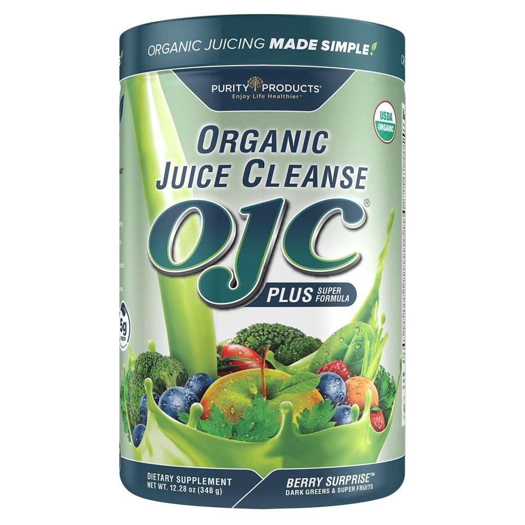 Nettoyer le jus biologique certifié OJC Plus Berry Surprise - Produits de pureté - 30+ légumes et fruits biologiques - 5 grammes de fibre - favorise l'énergie et la fonction digestif - 12,28 oz - 348 g - 30 portions