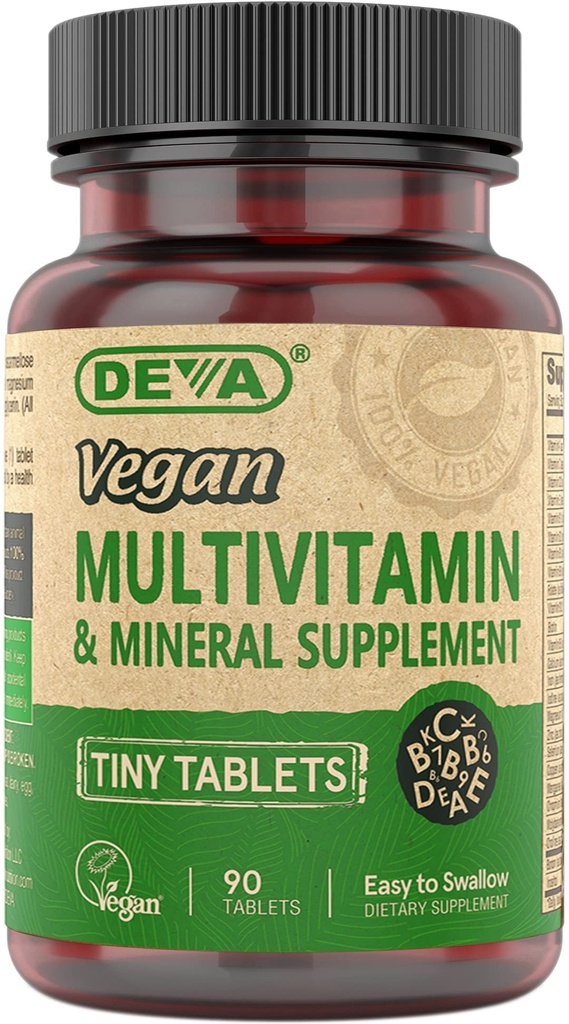DEVA Multivitamine végétalienne pour les femmes et les hommes avec fer, vitamine C, E, B vitamines complexes, zinc, 90 comprimés minuscules