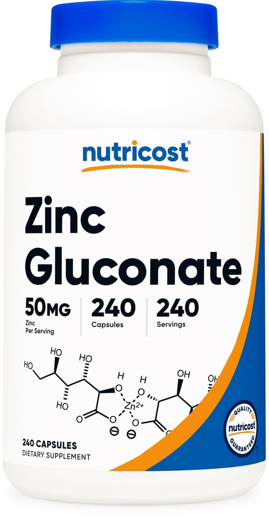 Nutricost Zink Gluconate 240 Vegetarische Kapseln (50mg) - Glutenfrei und nicht-GMO