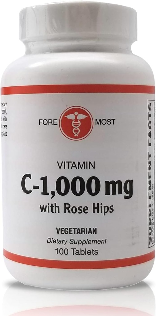 ganzheitliches Gesundheits-Vitamin C mit Rose HIPS 1000mg Tabletten, Vitamin C Tablet zur Erhöhung der Immunität, zur Erhaltung des optimalen Blutdrucks und gesünder Entzündungsreaktionen, 100 Tabletten