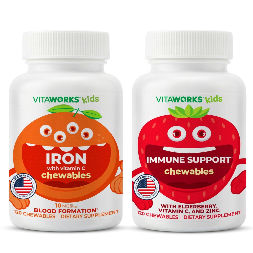 Kinder Eisen 10mg + Vitamin C Chewables + Elderberry + Zink + C Chewables Bundle