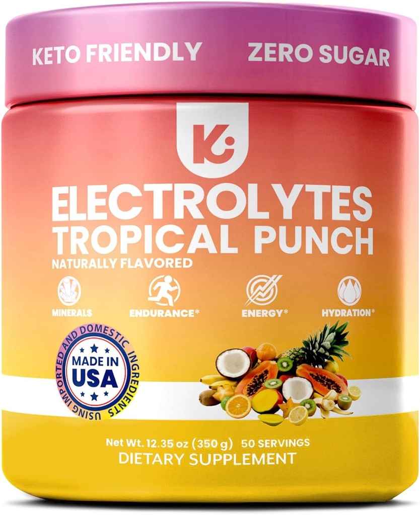 Keppi Keto Electrolytes Polvere senza zucchero - Elettroliti senza zucchero - Made in USA - Advanced Hydration, Performance & Recovery - Delicious Tropical Flavor - Miscela facilmente No Clumps