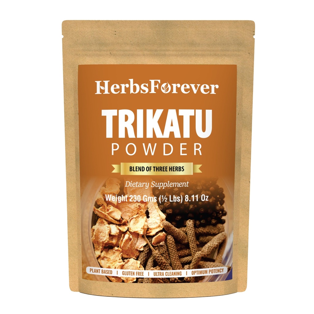 Trikatu Powder(Churna)-Support Digestion, Absorption.Balances Vata kapha Dosha,Authentic, Traditional, Three Ayurvedic Herbs-Ginger,Black Pepper & Long Pepper |230g(½ lb) Vegan, Natural.