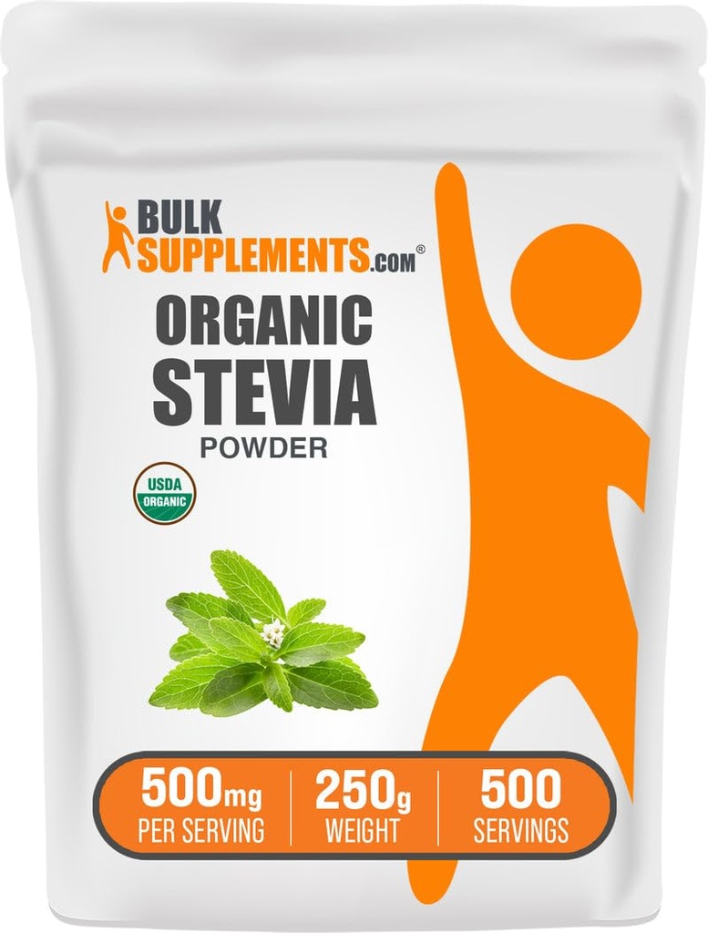 BulkSupplements.com Organic Stevia Powder - Pure Sweetener, von Stevia Blättern, Kräuterergänzung - Vegan & Gluten Free, 500mg pro Servierung, 250g (8.8 oz) (Pack von 1)