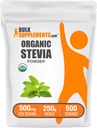 BulkSupplements.com Organic Stevia Powder - Pure Sweetener, von Stevia Blättern, Kräuterergänzung - Vegan & Gluten Free, 500mg pro Servierung, 250g (8.8 oz) (Pack von 1)