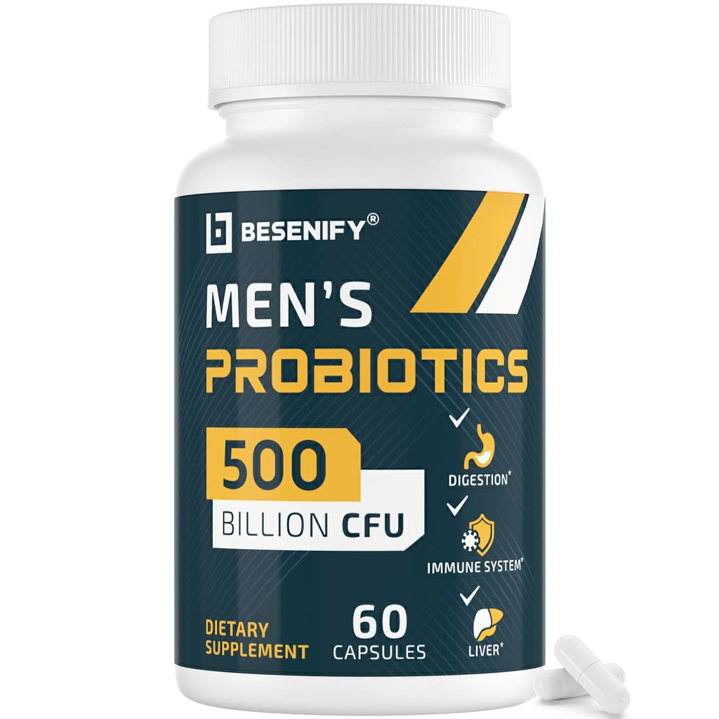 Probiotici per gli uomini, 500 miliardi di CFU & 12 Strains, Probiotici da uomo con curcuma, mirtillo, Goji - Probiotici per la salute digestiva, Immune, Stomach, Bloating & Gut Salute per gli uomini, 60 Pro Biotics Caps