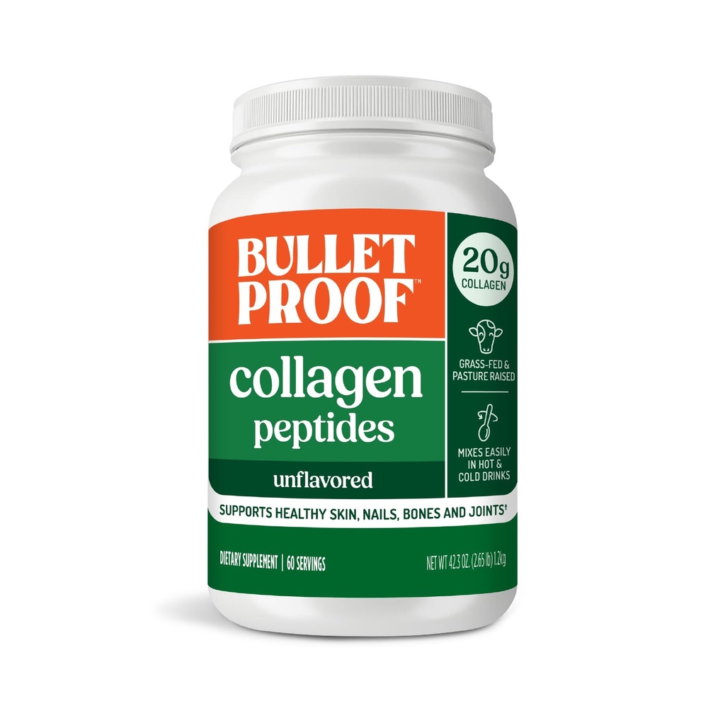 Bulletproof Unflavored Collagen Peptides Powder, 42.3 Unzen, Grass-Fed Collagen Protein und Aminosäuren für Haut, Knochen und Gelenke, Packaging May Vary