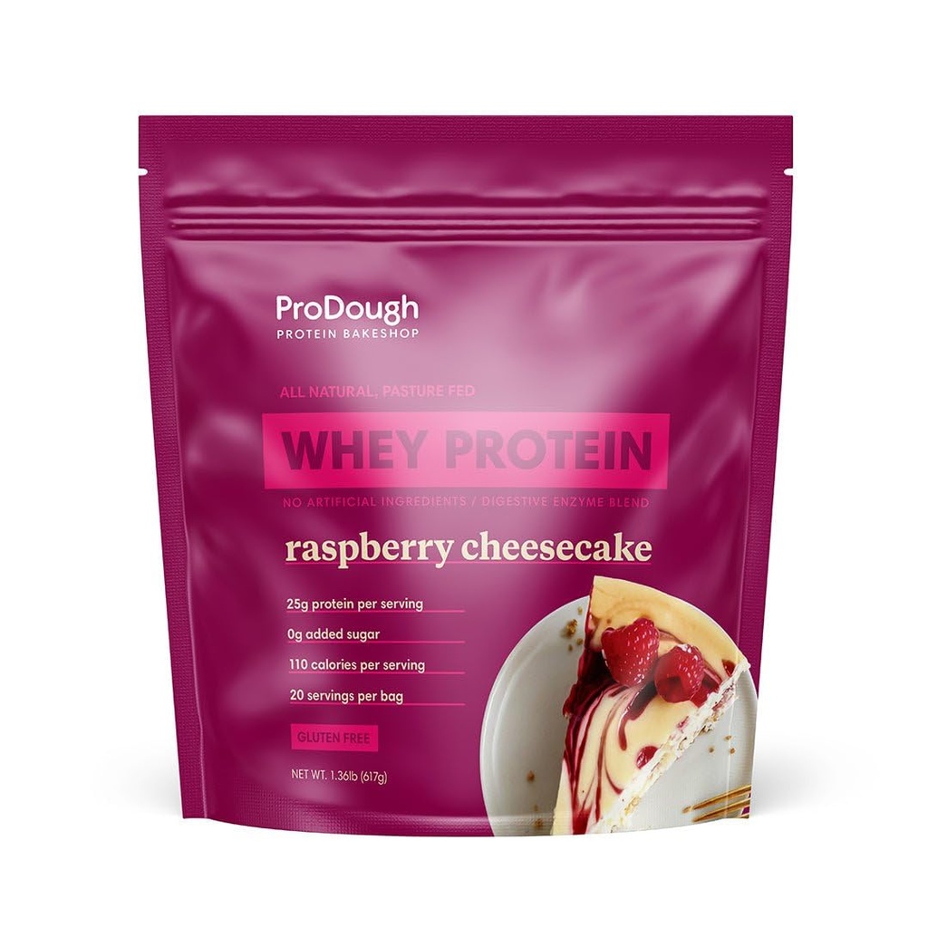 ProDough Gourmet Whey Isolate Hydrolized Protein Powder for Shake Mix- Easy Digest Enzyme Blend, 25g Protéines par portion, Ingrédients naturels, Sans gluten, Céto Friendly (Rasberry Cheesecake)