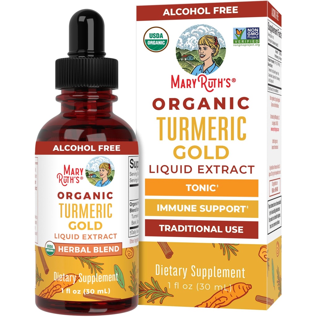 MaryRuth Organics USDA Turmeric Gold Liquid Drops | Herbal Blend | Curcumin Turmeric | Black Pepper | Cassia Cinnamon Bark | Ginger Root | Supporto immunitario | Progetto non OGM verificato | Vegan | 1oz