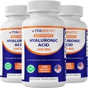 Vitamatic 3 Pack Hyaluronsäure-Ergänzungen 200mg - Unterstützt gesundes Bindegewebe und Gelenke - Förderung jugendlicher gesünder Haut - Insgesamt 360 Kapseln