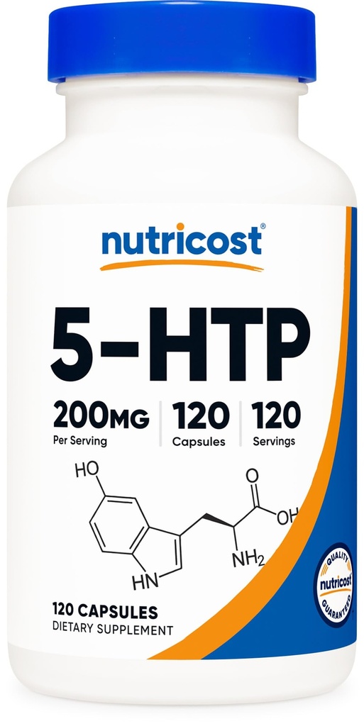 Nutricost 5-HTP 200mg, 120 Vegetarische Kapseln (5-Hydroxytryptophan) - Non-GMO & Gluten kostenlos