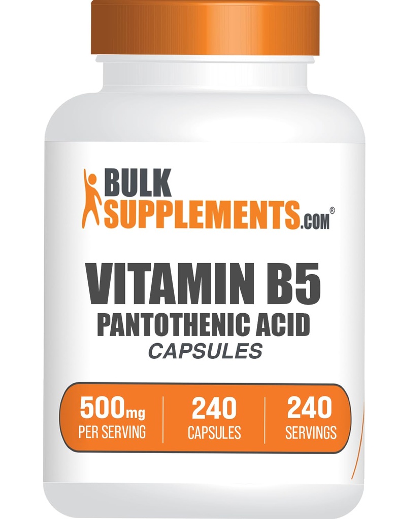BulkSupplements.com Vitamin B5 Kapseln - wie Pantothensäure, B Vitamin Supplement, Pantothensäure 500 mg - Glutenfrei, 1 Kapsel pro Servierung, 240 Kapseln (Pack von 1)