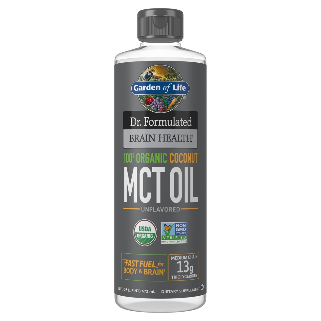 Garten des Lebens Dr. Formulierte Gehirn Gesundheit 100% Bio Kokosnuss MCT Öl 16 fl Unflavored, 13g MCT, Körper & Gehirn Kraftstoff, Zertifizierte Non-GMO Vegan & Gluten frei, Hexan-frei