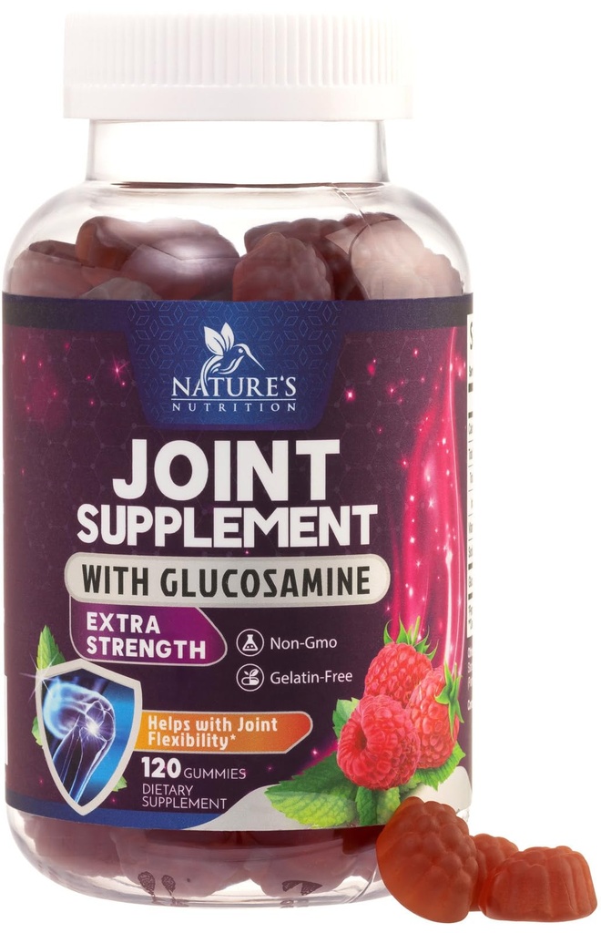 Gummies de soutien conjoint Glucosamine Plus Vitamine E - Supplément de soutien conjoint de la nature pour les désagréments occasionnels pour le dos, les genoux et les mains - Cartilage et soutien mixte santé et flexibilité - 120 Gummies