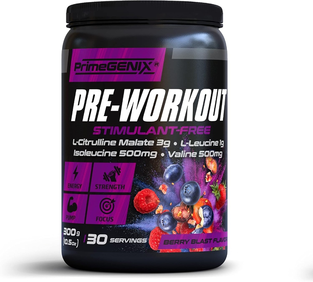 Poudre de pré-entraînement sans stimulant pour les hommes et les femmes - Boissons Energy Boost avec Beta Alanine, L Citrulline - Fabriqué aux États-Unis, 30 portions