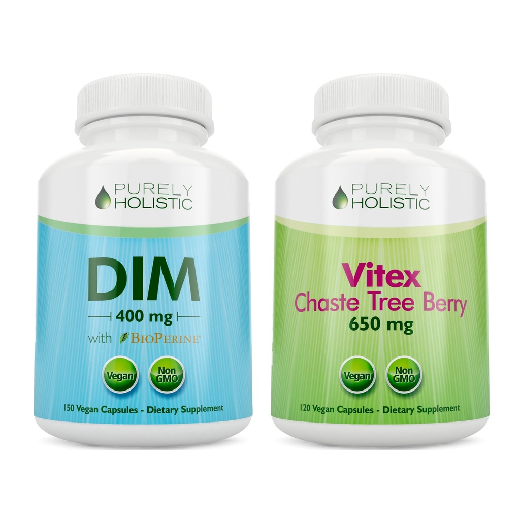 Purely Holistic Dim 400mg & Bioperine + Vitex Chaste Berry 650mg Bundle - 270 Capsules Vegan - Fabriqué aux États-Unis