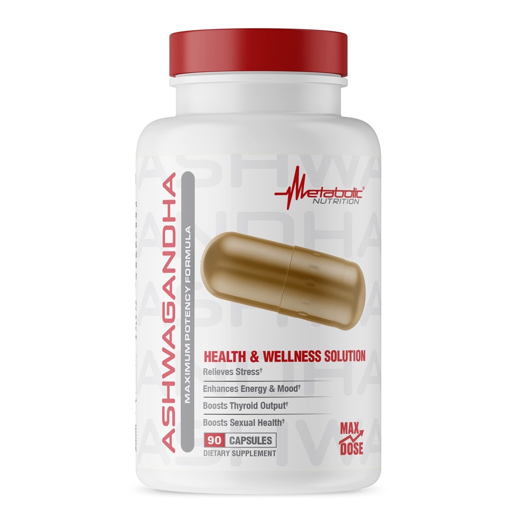 Nutrition métabolique Ashwagandha 2200mg Fabriqué avec poudre d'Ashwagandha biologique et extrait de poivre noir, 90 Capusles végétaliens