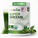 LiveGood Super Greens Poudre Bio Superfood avec Poudre de Graine de Blé, Poudre de Superfood quotidien pour le soutien immunitaire, l'énergie et la désintoxication, Supplément de Jus Vert (30 portions), 12.38 Oz