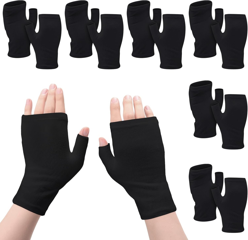 6 Pairs Fingerless Eczema Gloves Moisturizing for Adults Cotton Overnight Dry Hands(Black)