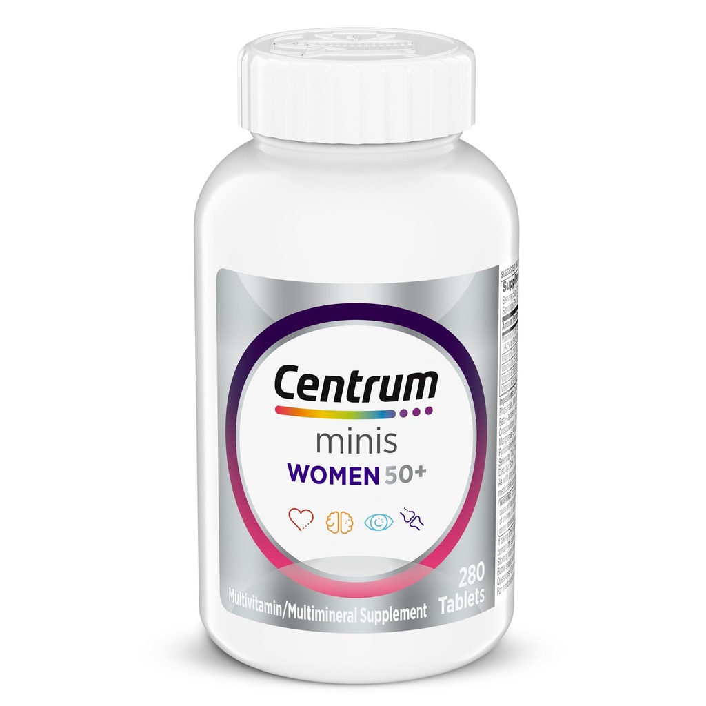 Centrum Minis Multivitamina femminile d'argento per le donne 50 Plus, Supplemento multiminerale con vitamina D3, B Vitamine, Ingredienti non OGM, Supporta memoria e cognizione negli adulti più anziani - 280 Ct