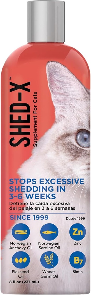 Shed-X Liquid Cat Supplemento, 8oz – 100% naturale – Difensore di zecca, Aiutare la perdita di gatto eccessiva con i supplementi di Gatto di acidi grassi essenziali, vitamine e minerali