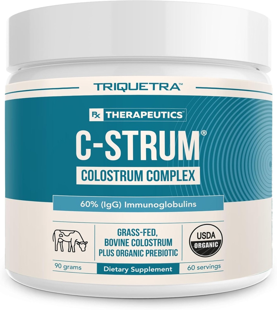 C-Strum® Organic Bovine Colostrum Powder, 60% igG, First Milking, Grass Fed, Max Strength Colostrum Supplement from German Dairy Cows - Gut, Immunity, Skin & Hair Support (60 porzioni)