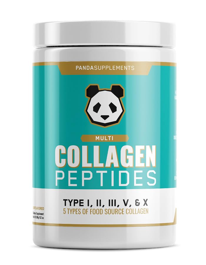 Bio Labs sotterranei: Panda Supps Idrolizzato, Grass-Fed, Multi Collagen Peptides (Tipi I, II, III, V e X) (30 Serve, Unflavored)