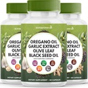 Olio di origano Estratto di aglio di oliva Foglia Nera Olio di semi Astragalus - Integratore di supporto immunitario per le donne e gli uomini- 180 Conte